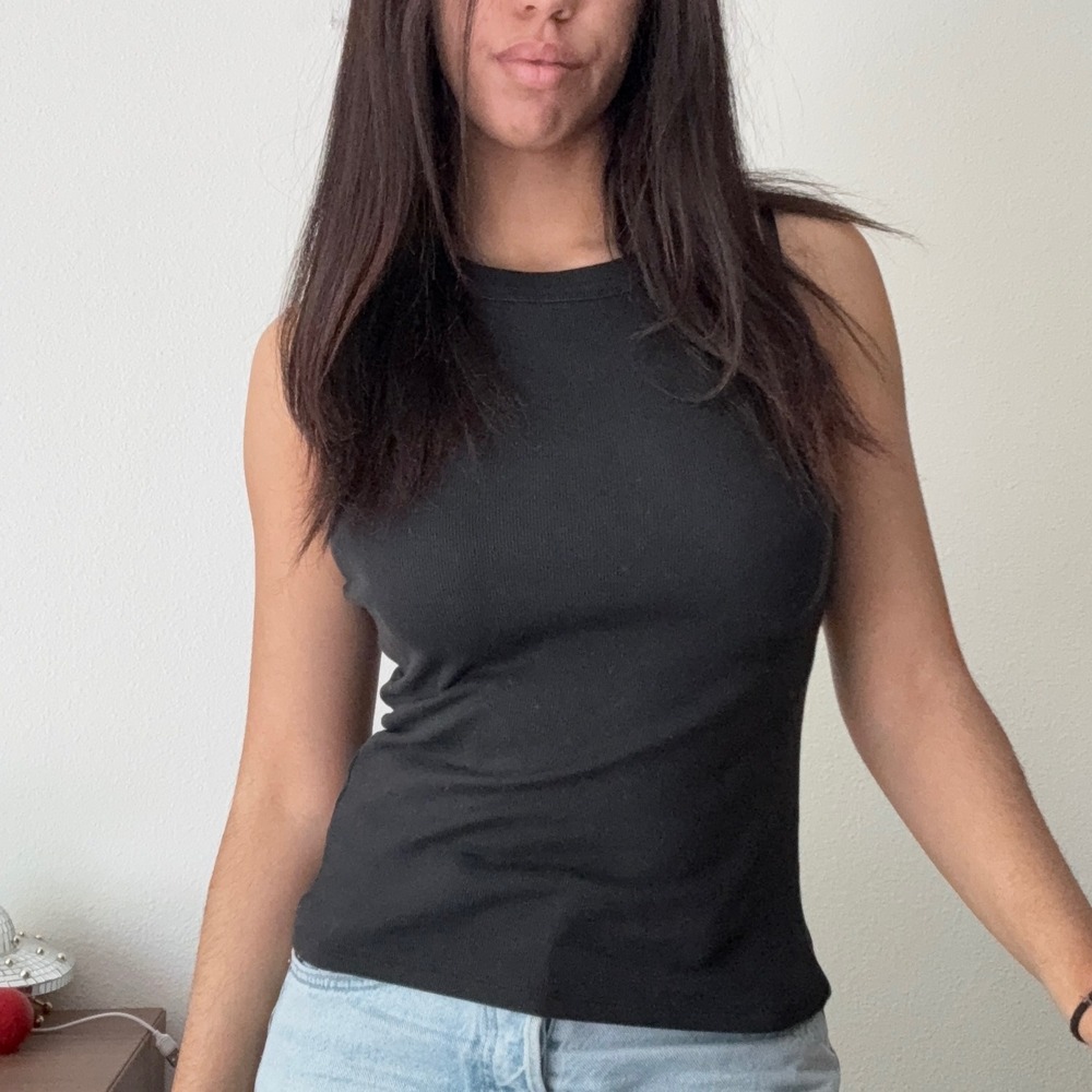 Madewell Brightside High-Neck Tank Top True Black Ribbed Supima Cotton Small